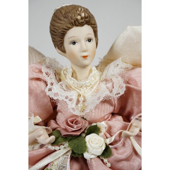 Vintage Angel Tree Topper Christmas Decoration Pink and Ivory Dress Wings NO BOX - Picture 2 of 6